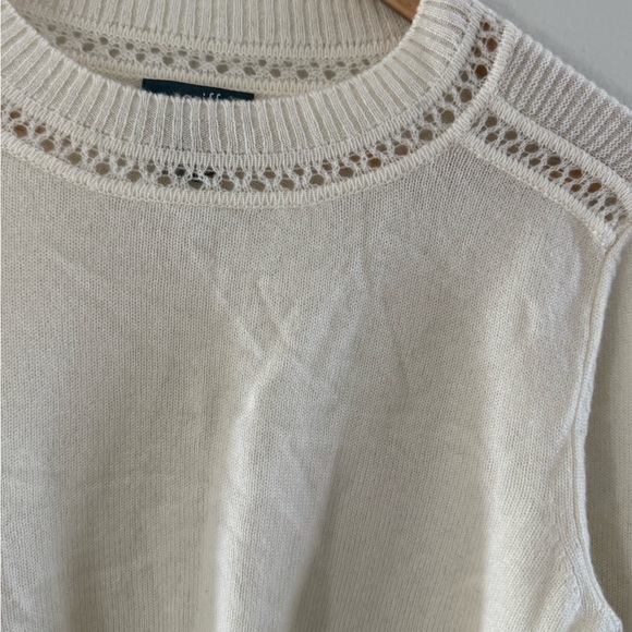 GRIFFEN 
Open Stitch Trim Wool & Cashmere Sweater - Ivory - Picture 12 of 12